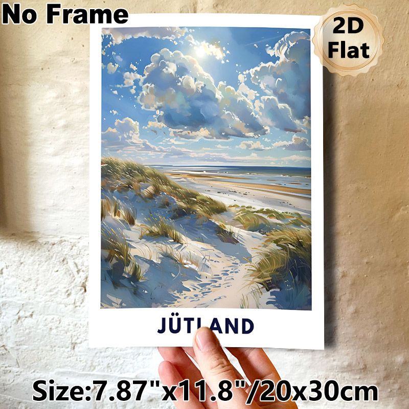 Jutland Beach Coastal Painting Poster, Vibrant Impressionist-style Sunlit Beach Dunes & Seascape Poster, Calming Natural Scenery Ideal For Living_maomaolike.com
