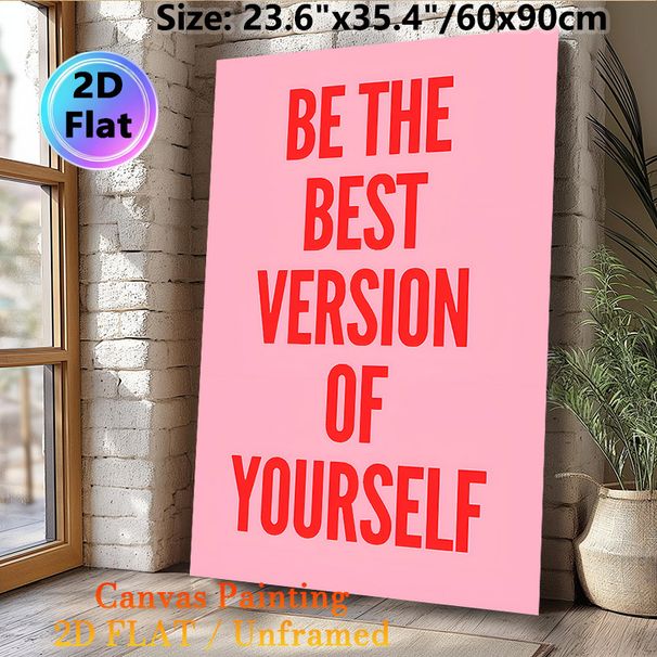 Motivational "Be The Best Version Of Yourself" Quote Painting Poster, Bold Red Typography On Soft Pink Poster, Inspirational Daily Reminder Suitable_maomaolike.com