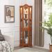 Curio Cabinet Lighted Glass Display Curio Cabinet W/Tempered Glass Doors And Shelves, Crown Corner Cabinet With Bulb, Corner Storage Decoration For Living Room And Bedroom Cherry_maomaolike.com