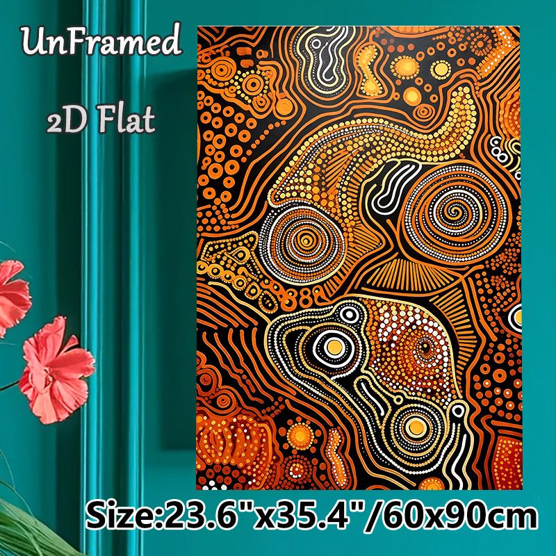 Indigenous Abstract Animal Painting Poster, Vibrant Dot-art Warm Orange Intricate Patterned Poster, Unique Cultural Artwork For Living Room, Office_maomaolike.com