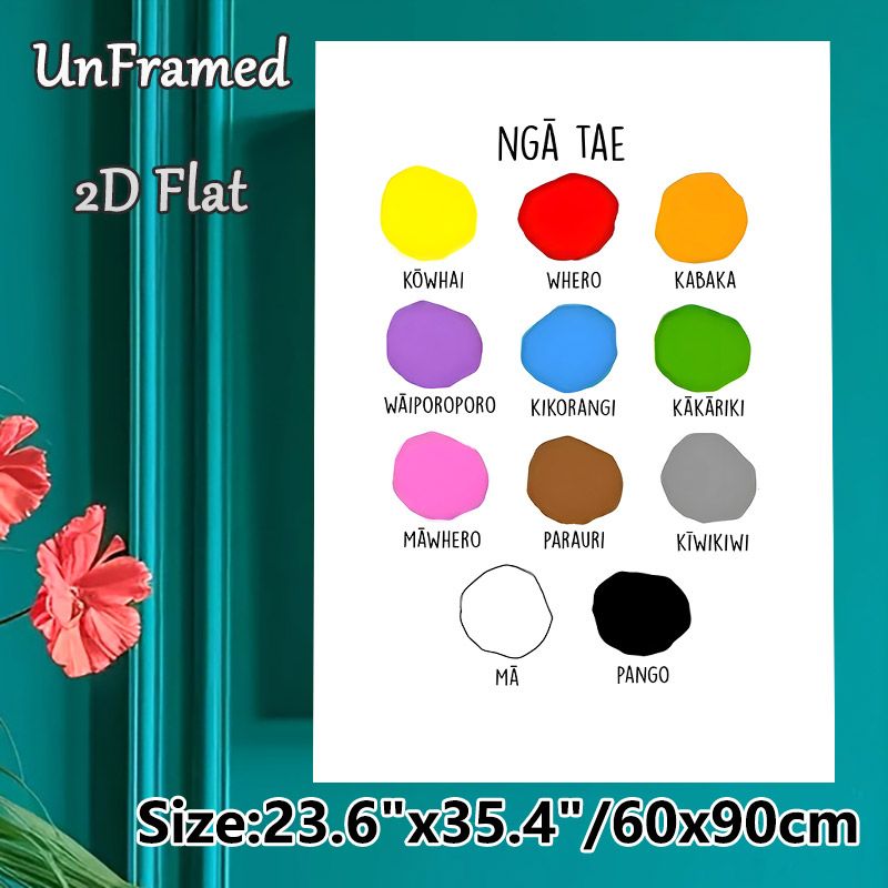 Maori Color Chart Painting Poster, Bright Rounded Color Swatch Poster, Practical Tool For Learning Maori Color Terms, Ideal For Language Learning_maomaolike.com
