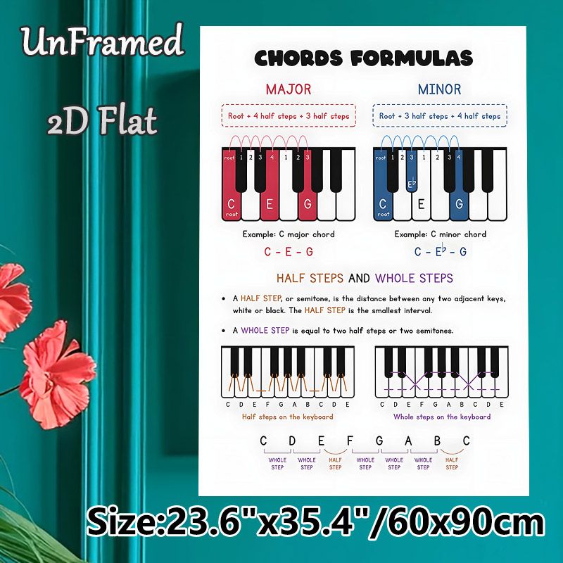 Piano Chords Formulas Painting Poster, Color-coded Educational Piano Guide Poster, Practical Reference To Master Chord Basics Ideal For Music Room_maomaolike.com