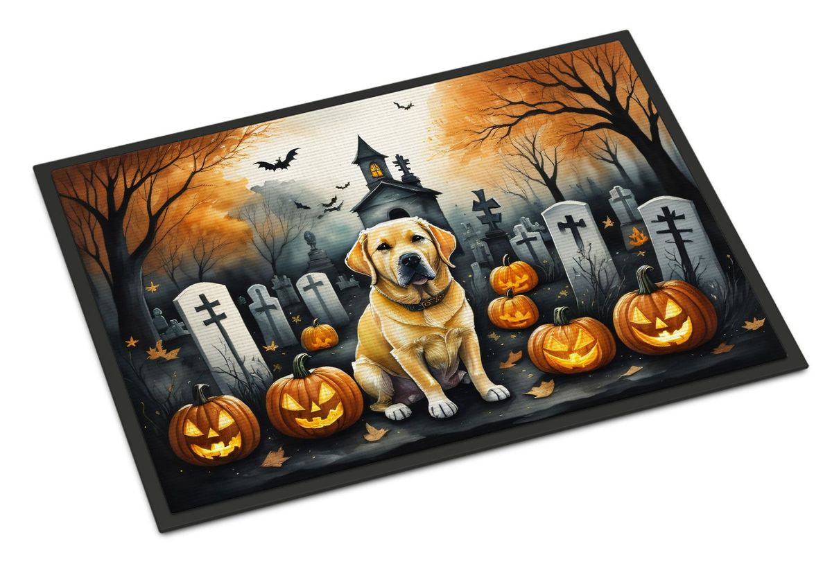 Yellow Labrador Retriever Spooky Halloween Doormat Front Door Mat Indoor Outdoor Rugs For Entryway, Non Slip Washable Low Pile, 24H X 36W_maomaolike.com
