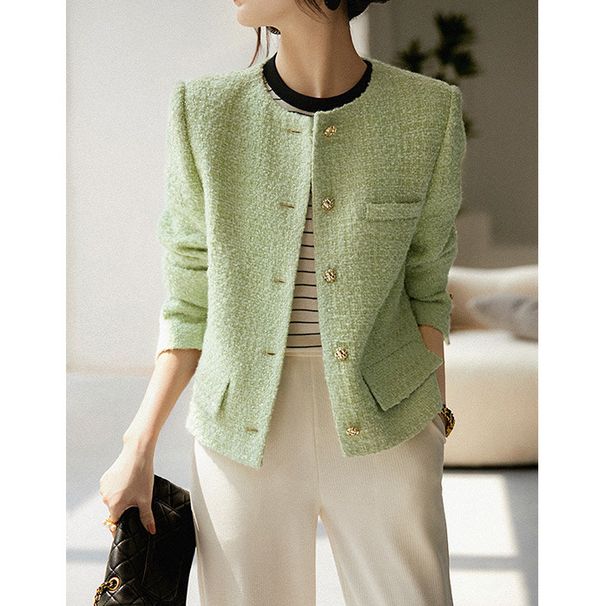 Women's Clothing Wool tweed autumn short candy green tops _maomaolike.com