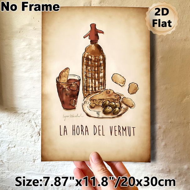 Vermouth Hour Themed Painting Poster, Vintage Hand-drawn Vermouth Bottle, Drink & Snacks Scene Poster, Warm Retro Decor Ideal For Dining Room And_maomaolike.com
