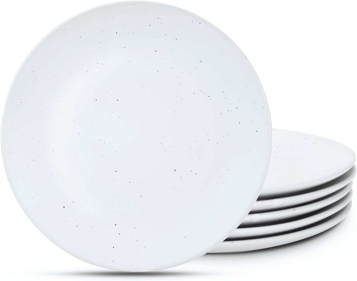 Moon Dinner Plates Set Of 6, 10.5 Inch Ceramic Plates With Speckled Design, Large Salad Plates Set Of 6, Microwave And Dishwasher Safe, White_maomaolike.com