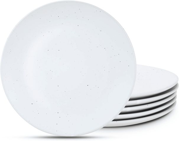 Moon Dinner Plates Set Of 6, 10.5 Inch Ceramic Plates With Speckled Design, Large Salad Plates Set Of 6, Microwave And Dishwasher Safe, White_maomaolike.com