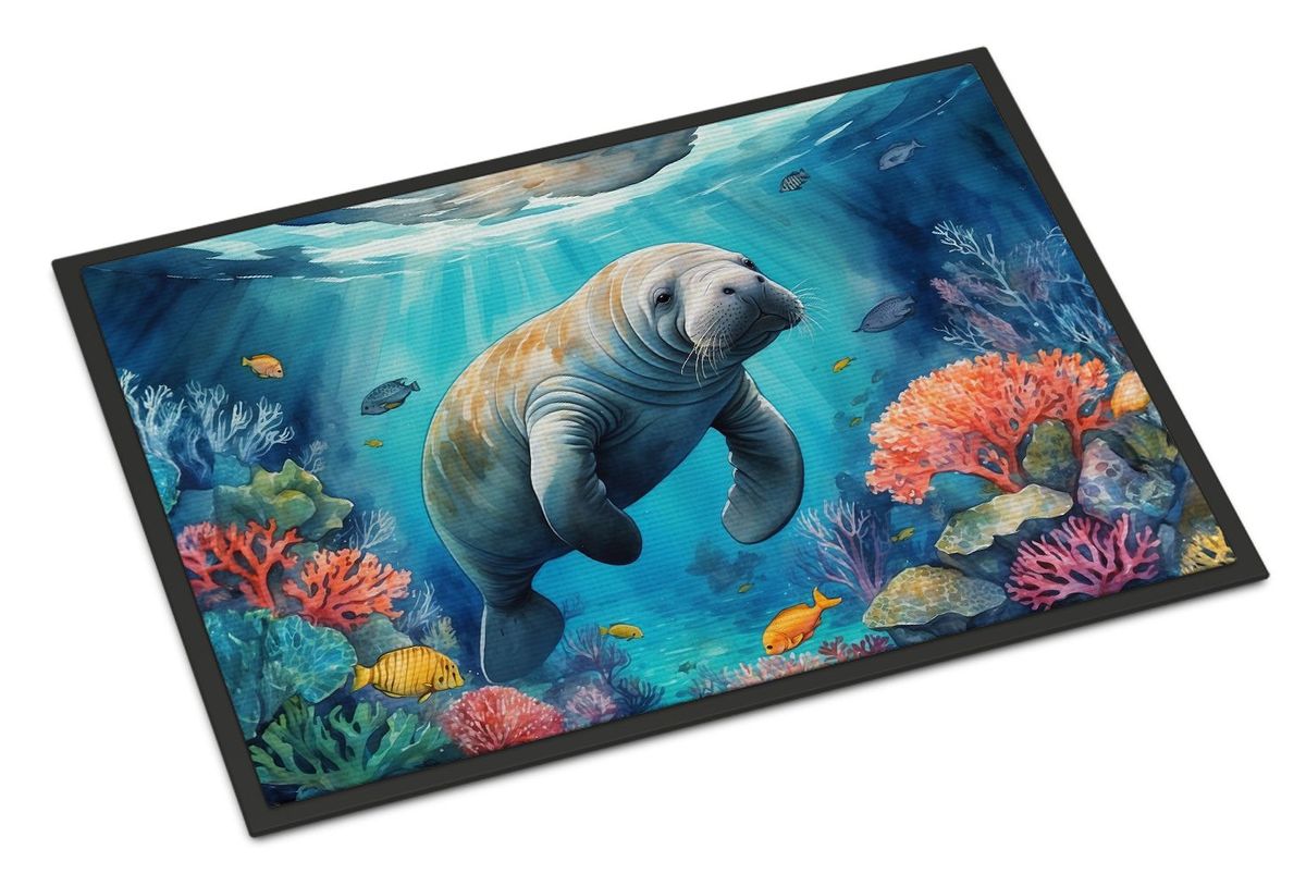 Manatee And Coral Reefs Doormat Front Door Mat Indoor Outdoor Rugs For Entryway, Non Slip Washable Low Pile, 24H X 36W_maomaolike.com