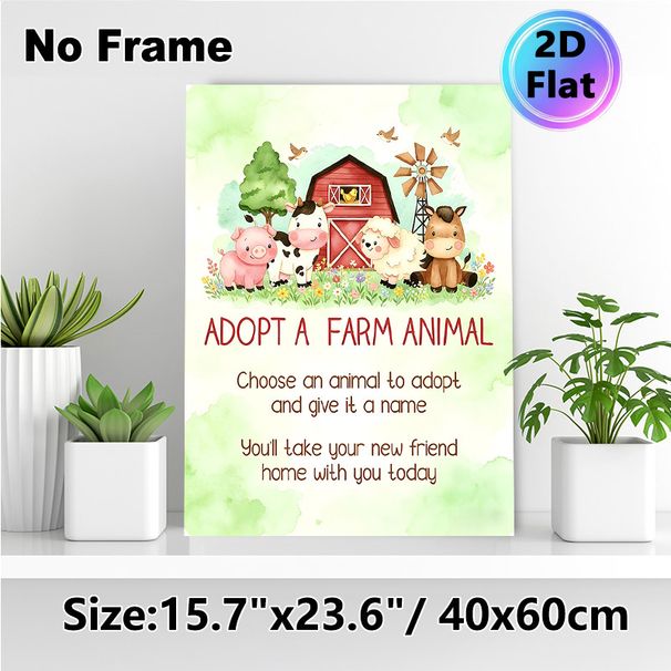 Adopt A Farm Animal Painting Poster, Soft Watercolor Cute Farm Animals & Barn Scene Poster, Fun Interactive Design Ideal For Animal-themed Parties And_maomaolike.com