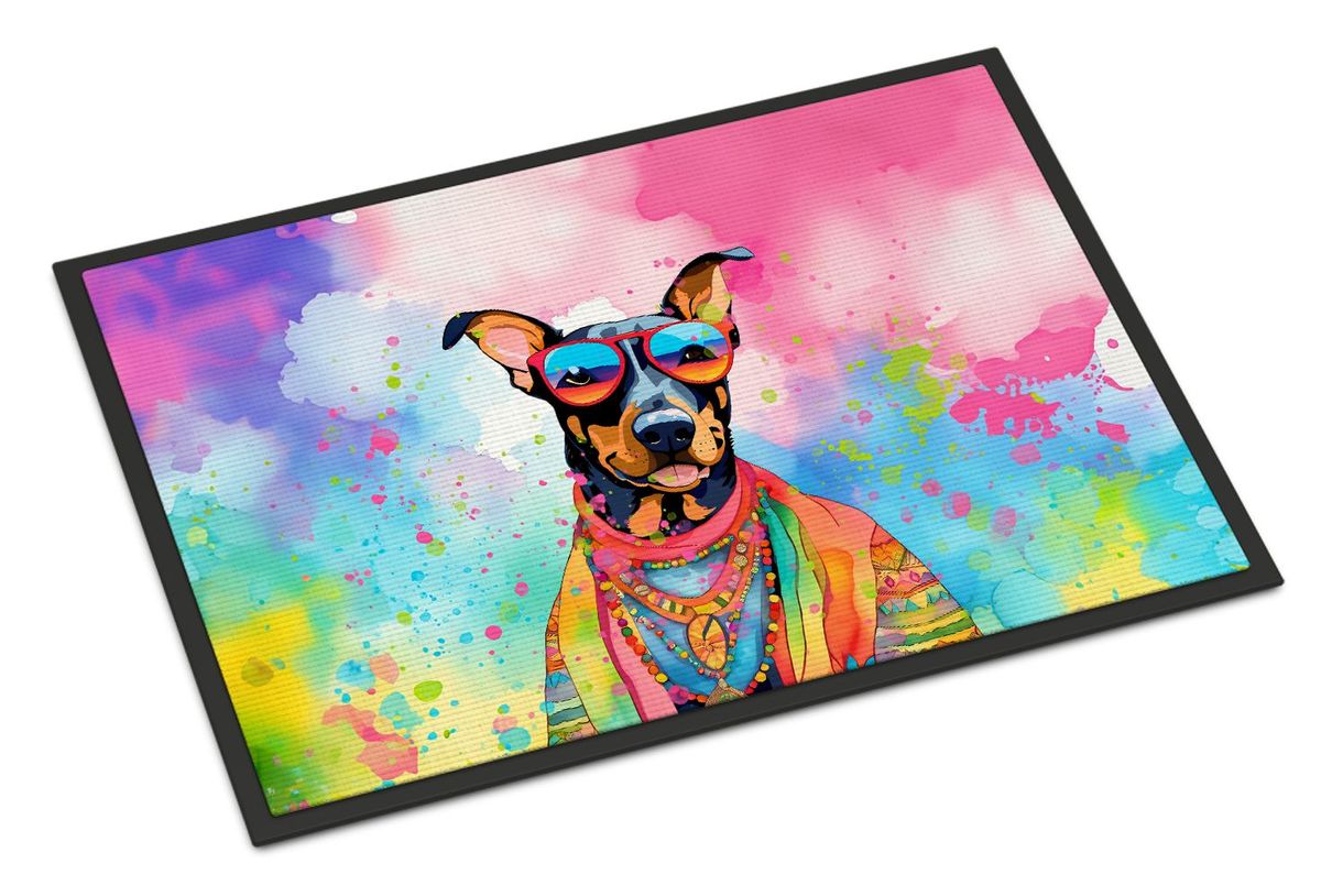 Doberman Pinscher Hippie Dawg Doormat Front Door Mat Indoor Outdoor Rugs For Entryway, Non Slip Washable Low Pile, 24H X 36W_maomaolike.com