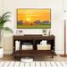 Mid Century Fluted TV Stand For 40" TV With 2 Hidden Compartments And Metal Legs Quality Hinges With As A TV Stand, Display Case And Storage Cabinet_maomaolike.com