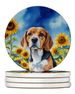 Beagle In Sunflowers Large Sandstone Coasters Pack Of 4 Absorbent Round Coasters Decor Gifts For Men Or Women, 4 In, Multicolor_maomaolike.com