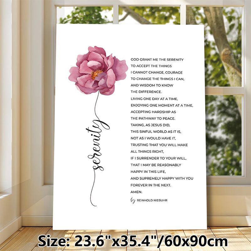 Serenity Prayer Painting Poster, Soft Watercolor Pink Floral Poster, Inspirational Religious Text Design, Ideal For Home, Bedroom And Quiet Prayer_maomaolike.com