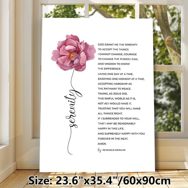 Serenity Prayer Painting Poster, Soft Watercolor Pink Floral Poster, Inspirational Religious Text Design, Ideal For Home, Bedroom And Quiet Prayer_maomaolike.com