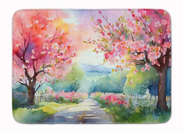 Michigan Blossoms In Watercolor Memory Foam Kitchen Mat Machine Washable Anti-Fatigue Mat Cushion Comfort Bath Mat Or Kitchen Rug_maomaolike.com