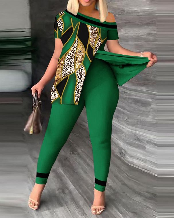 Women's Clothing fashion casual slit slant collar printed suit_maomaolike.com