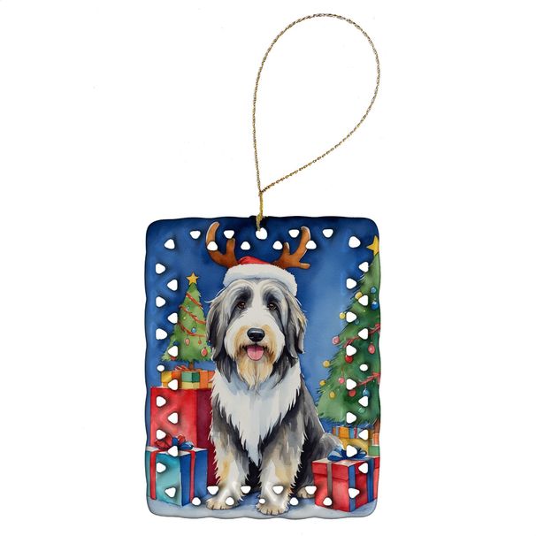Bearded Collie Christmas Reindeer Porcelain Ornament Christmas Tree Hanging Decorations For Home Christmas Holiday, Rectangle, Gift, Multicolor_maomaolike.com