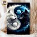 Yin-Yang Wolves Painting Poster, Mystical Surreal Cloud-Wrapped Poster, Striking Design With Glowing Blue-eyed Wolves, Suitable For Living Room And_maomaolike.com