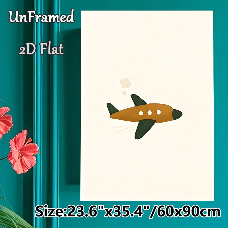 Cartoon Airplane Painting Poster, Warm-toned Minimalist Flying Plane With Cloud Trails Poster, Whimsical Simple Decor Ideal For Bedroom, Living Room_maomaolike.com