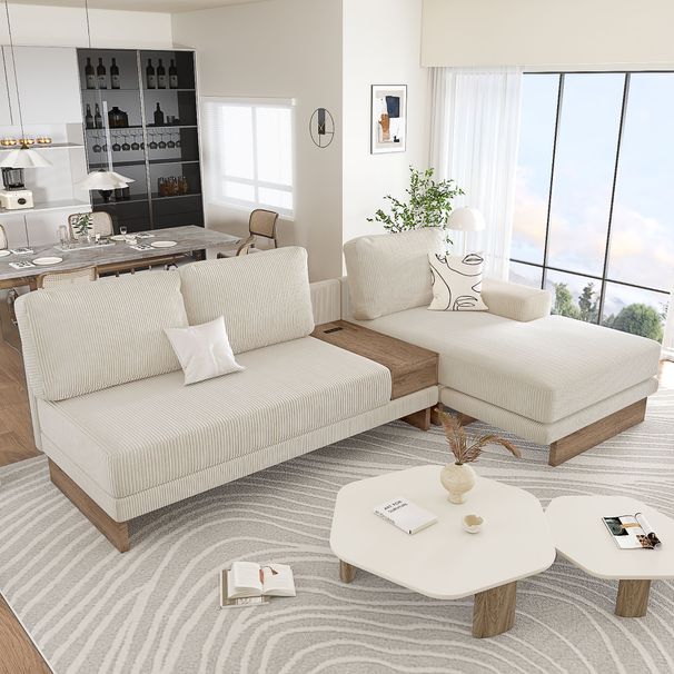 114" L-shaped Sofa Sectional Sofa With Two USB Ports And Two Power Sockets, A Storage Drawer And A Reversible Chaise Lounge For Living Room_maomaolike.com