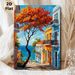 Coastal Town Painting Poster, Vibrant Impressionist-style Colorful Seaside Street With Autumn Tree & Ocean View Poster, Brings Warm Scenic Ambiance_maomaolike.com