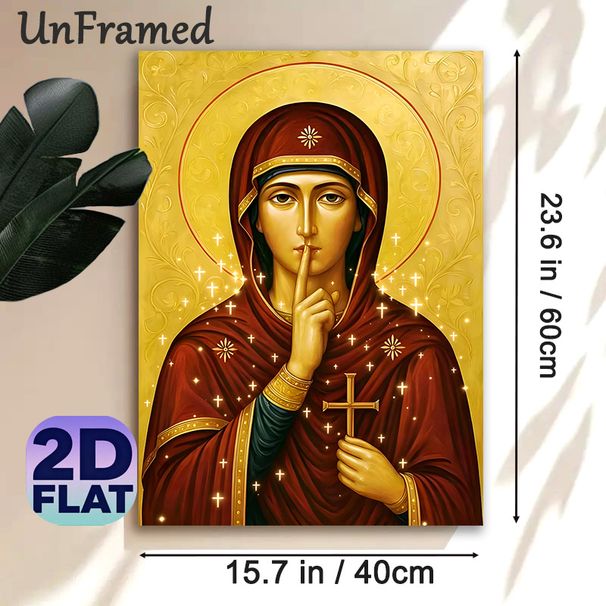 Virgin Mary Religious Painting Poster, Gilded Orthodox Icon Style Poster, Serene Devotional Artwork Ideal For Home Prayer Spaces, Church Settings_maomaolike.com
