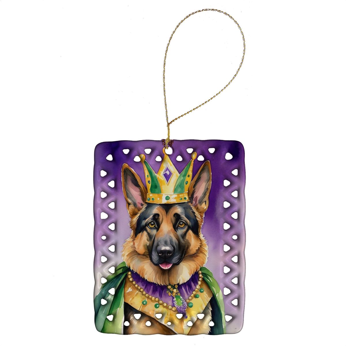 German Shepherd King Of Mardi Gras Porcelain Ornament Christmas Tree Hanging Decorations For Home Christmas Holiday, Rectangle, Gift, Multicolor_maomaolike.com
