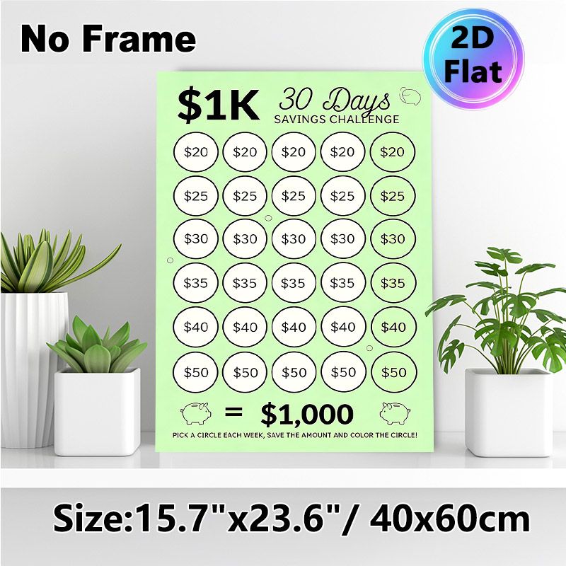 $1K 30 Days Savings Challenge Painting Poster, Light Green Minimalist Savings Tracker Poster, Practical Tool To Plan And Track Savings, Ideal For Home_maomaolike.com