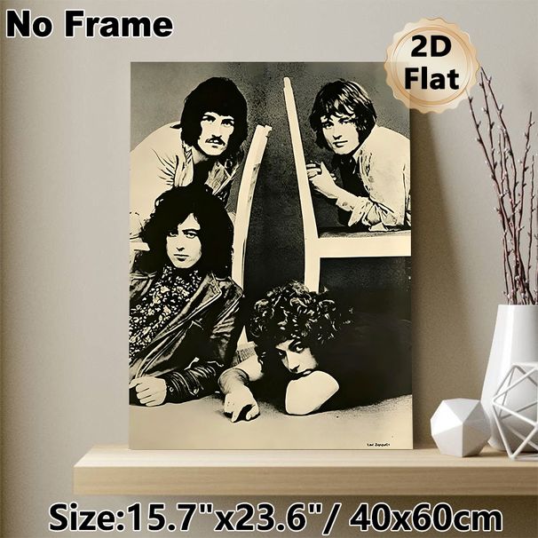 Vintage Rock Band Painting Poster, Monochrome Retro Classic Rock Group Portrait Poster, Timeless Nostalgic Decor Idea For Music Studio, Living Room_maomaolike.com