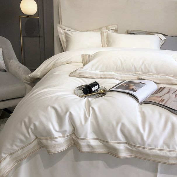 Light Luxury Style 140-Count Double-Ply Pima Four-Piece Set Simple Summer Pure Cotton Duvet Cover Naked Sleep Bedding Bed Sheet_maomaolike.com