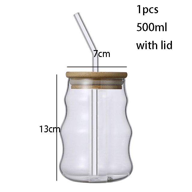 YWDL 1/2pcs 500ml Glass Tumblers Cups Straw Mason Jar Clear Juice Coffee Milk Cup With Bamboo Lids Drinkware_maomaolike.com