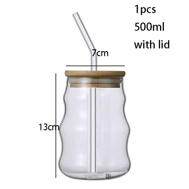YWDL 1/2pcs 500ml Glass Tumblers Cups Straw Mason Jar Clear Juice Coffee Milk Cup With Bamboo Lids Drinkware_maomaolike.com