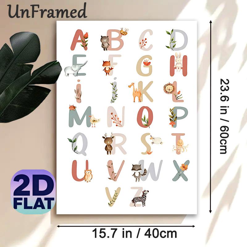 Animal Alphabet Painting Poster, Watercolor Cute Animal & Botanical Alphabet Poster, Assists With Letter Recognition, Suitable For Study Space, Living_maomaolike.com