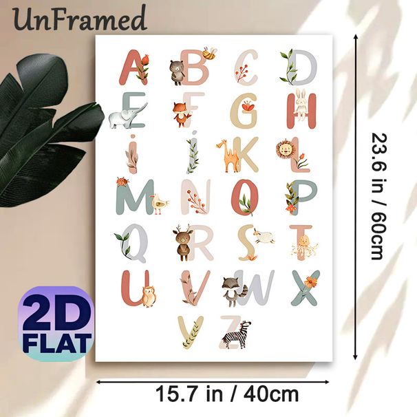 Animal Alphabet Painting Poster, Watercolor Cute Animal & Botanical Alphabet Poster, Assists With Letter Recognition, Suitable For Study Space, Living_maomaolike.com