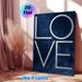 Love Themed Painting Poster, Dark Blue Textured With Crackled Metallic Silver Typography Poster, Sleek Minimalist Design, Ideal For Bedroom, Living_maomaolike.com