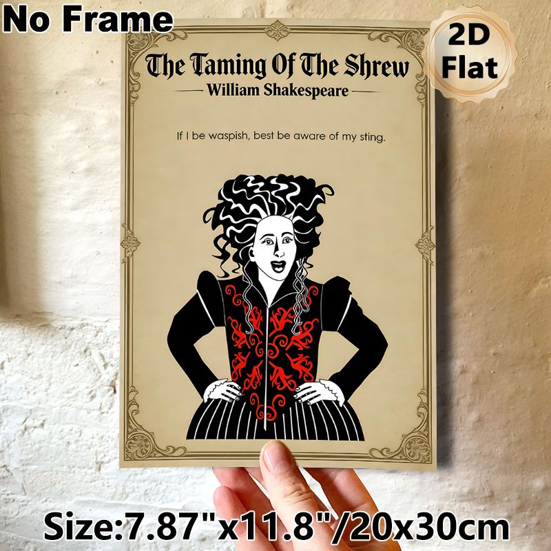 The Taming Of The Shrew Themed Painting Poster, Vintage Shakespearean Character Illustration Poster, With Classic Literary Quote, Ideal For Study Room_maomaolike.com