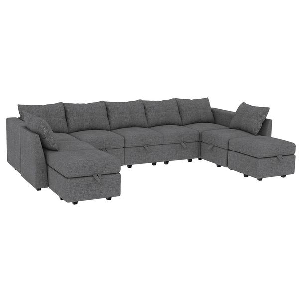Livelylodge Large Sectional Sofa - 181'' L Oversized Modular Couch With Wooden Frame, Polyester Fabric, 3 Color Options (Black, Beige, Gray)_maomaolike.com
