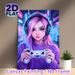Cyberpunk Gamer Girl Painting Poster, Vibrant Neon Anime Style Poster, Eye-catching Neon-lit Cyberpunk Design Ideal For Gaming Room And Bedroom Decor_maomaolike.com