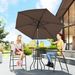 4 Piece Outdoor Bar Set With Umbrella, Patio Dining Set With 2 Folding Chairs, Wave Textured Tempered Glass Table For Backyard, Garden, Deck, Poolside, Beige_maomaolike.com
