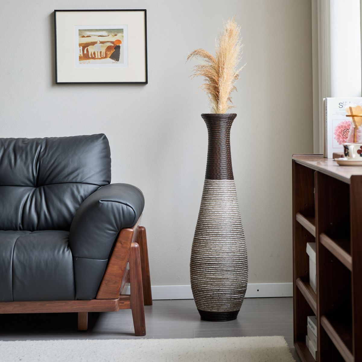 39-Inch Tall Standing Designer Floor Vase - Durable Artificial Rattan - Elegant Two-Tone Dark Brown Finish - Ideal Decor Accent For Living Room, Bedroom, Entryway - Stylish Home Decor Statement Piece_maomaolike.com
