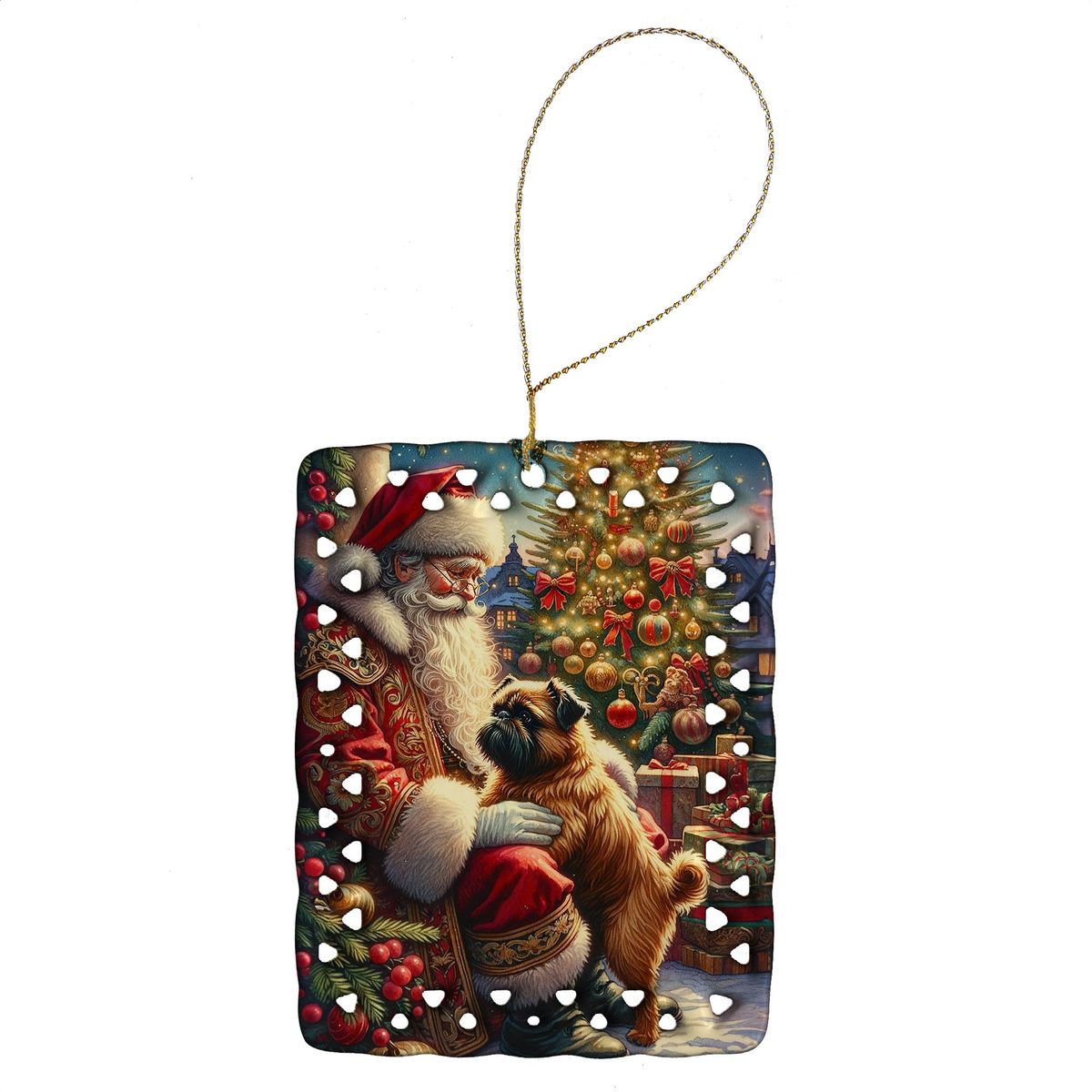 Brussels Griffon And Santa Claus Porcelain Ornament Christmas Tree Hanging Decorations For Home Christmas Holiday, Rectangle, Gift, Multicolor_maomaolike.com