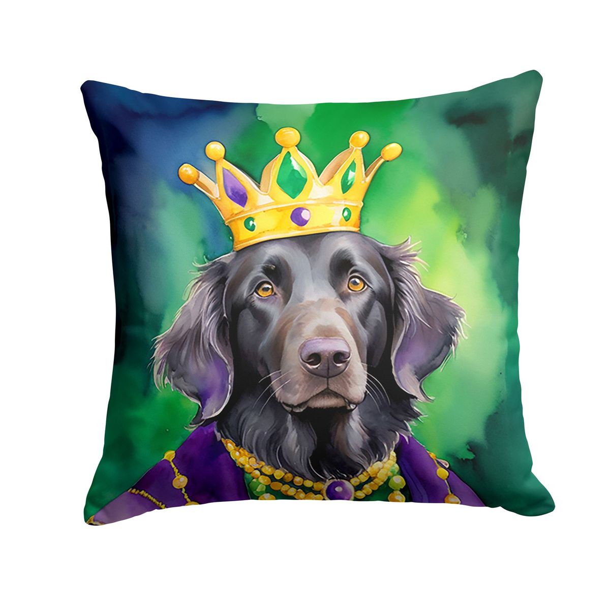 Flat-Coated Retriever King Of Mardi Gras Throw Pillow Machine Washable, Indoor Outdoor Decorative Pillow For Couch, Bed Or Patio, 14Hx14W_maomaolike.com