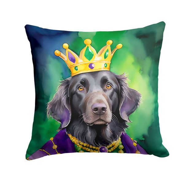 Flat-Coated Retriever King Of Mardi Gras Throw Pillow Machine Washable, Indoor Outdoor Decorative Pillow For Couch, Bed Or Patio, 14Hx14W_maomaolike.com