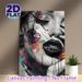 Graffiti Style Female Portrait Painting Poster, Bold Monochrome Face With Colorful Splash & Heart Element Poster, Edgy Artistic Decor For Bedroom_maomaolike.com