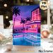 Neon Beachside Pool Bar Painting Poster, Vibrant Synthwave-style Coastal Resort Poster, Eye-catching Neon-lit Scene With Sunset Reflections & Palm_maomaolike.com