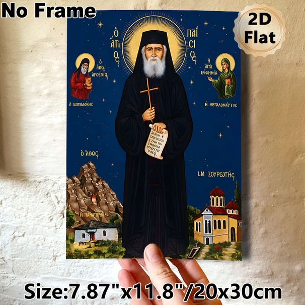 Orthodox Saint Themed Painting Poster, Gilded Halo Traditional Religious Icon Poster, Sacred Artwork Featuring Saint Figures & Religious Buildings_maomaolike.com