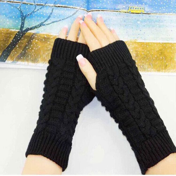 Men's Gloves Winter fingerless gloves women's computer short gloves warm and long gloves Japanese and Korean popular half finger wool flat gloves_maomaolike.com