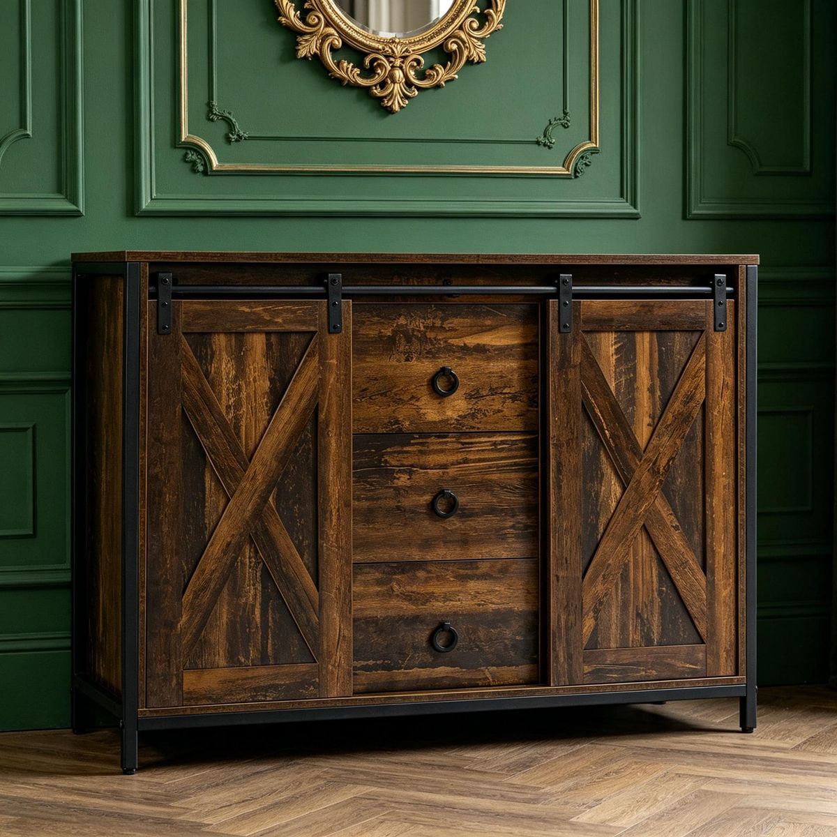 Buffet Cabinet Kitchen Sideboard With Sliding Barn Doors, Brown_maomaolike.com