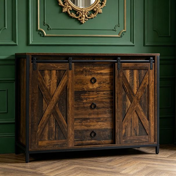 Buffet Cabinet Kitchen Sideboard With Sliding Barn Doors, Brown_maomaolike.com