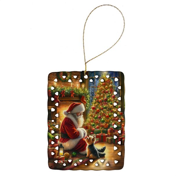 Yorkshire Terrier Yorkie And Santa Claus Porcelain Ornament Christmas Tree Hanging Decorations For Home Christmas Holiday, Rectangle, Gift, Multicolor_maomaolike.com